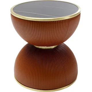 Kare Beistelltisch Endless Vegas, Orange, 47cm Durchmesser, Wohnzimmertisch, Couchtisch, rund, Keramik Tischplatte, Stahlgestell, Holz Verkleidung, 49x47x47 cm (H/B/T)