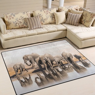 Naanle Teppich mit afrikanischem Elefantenmotiv, rutschfest, für Wohnzimmer, Esszimmer, Schlafzimmer, Küche, 120 x 160 cm