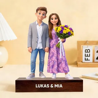 VEELU Personalisierte Figuren mit Foto & Holzsockel, 3D Figuren vom Foto Schreibtischdeko aus Acryl oder Holz Personalisierte Fotogeschenke Valentinstag Jahrestag Geschenk für Sie & Ihn