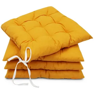 Amilian Stuhlkissen 40x40 mit Bändern - 4er Set Sitzkissen - Outdoor Indoor - Sitzauflage, waschbar gelb