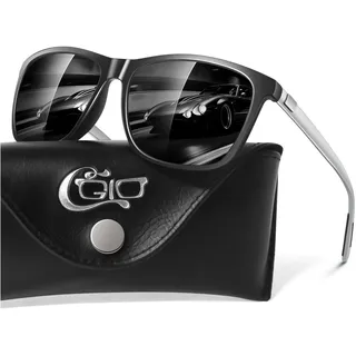CGID Sonnenbrille Herren Polarisiert Damen Ultraleichte Al-Mg Metallrahmen Rechteckig Vintage UV400 Schutz Rechteckig Eckig mit Federscharnier - M