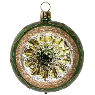 Schatzhauser Weihnachtsbaumkugel Reflexkugel Spitzenbordüre fichtengrün (1 St), mundgeblasen, handbemalt grün Ø 6 cm