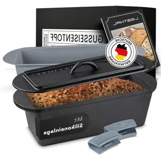 Famanu Brotbakform mit Deckel - Silikon Einlage - Antihaftbeschichtung - Gusseisen - 3,5 Liter