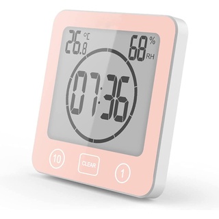 VORRINC Shower Clock Bad Uhr Wasserdicht Badezimmeruhr Uhr mit Saugnapf LCD Display Luftfeuchtigkeit Temperatur Wanduhren,Countdown Timer (Rot)