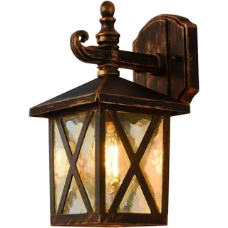 Wandlampe Aussen Vintage E27 IP44 Aluminium Aussenlampe Wand, Rotkupfer | Glaslampenschirm, Aluminiumgehäuse, IP44 Wasserdicht, E27-Fassung, ohne Leuchtmittel, Wandleuchte für Garten Terrasse Balkon