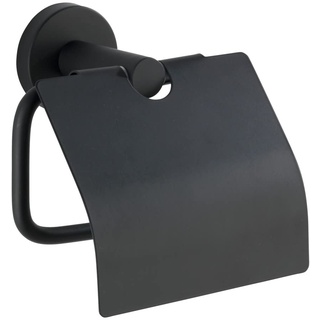 WENKO Toilettenpapierhalter Edelstahl Bosio Black matt mit Deckel - WC-Rollenhalter, mit Deckel, Edelstahl rostfrei, 15 x 13.5 x 7 cm, Matt