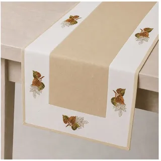 texpot Tischdecke mit Stickerei Blätter Herbst Deko (1-tlg) beige Quadratisch | 85 cm x 85 cm