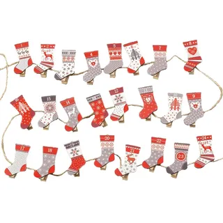 Adventskalender Zahlen Klammern Socken - rot, weiß & grau - Rot/Weiß/Grau