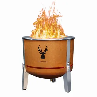 Masuria Rauchfreie Feuerschale 60cm⌀ Alpha 600 - Patentierte Rauchreduzierung bis zu 95% - Hergestellt in EU - Tragbare Feuertonne aus Edelstahl - Verstellbare Beine - große Ascheschublade - Corten