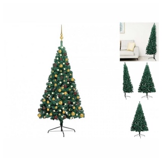 vidaXL Künstlicher Weihnachtsbaum Künstlicher Halber Weihnachtsbaum mit LEDs Kugeln Grün 240cm grün