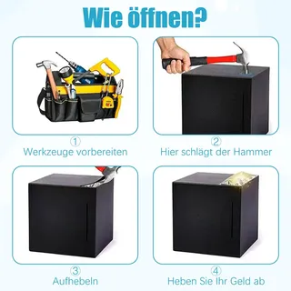 Spardose Edelstahl Schwarz Mattiert 12x12x12cm Metall Sparbüchse für Erwachsene