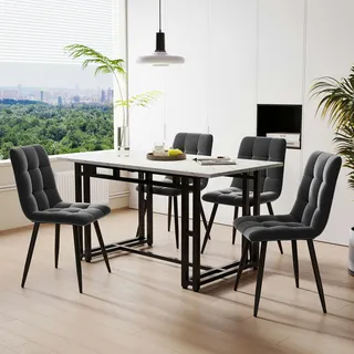 Merax 120cm Esstisch mit 4 Stühlen Set Esszimmer Sitzgruppe, Metallbeine,Essgruppe, (5-tlg), Samt, grau