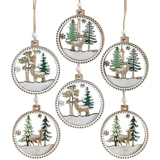 Logbuch-Verlag 6 Holzanhänger Winterlandschaft weiß Natur Winter Weihnachten Deko Holz Weihnachtskugel Ø 6,5 cm