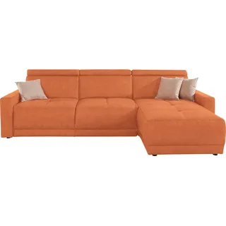 DOMO collection Ecksofa DOMO COLLECTION "Ava mit moderner Sitzheftung & toller Doppelnaht, komfortabel, L-Form", orange (terrakotta), B:262cm H:84cm T:167cm, Kunstleder SOFTLUX;Struktur fein (100% Polyester);Zierkissen: Microfaser PRIMABELLE (100% Polyester);Struktur 