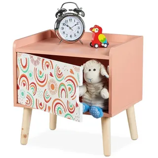 Relaxdays Nachtschrank mit Staufach 40 x 30 x 41 cm Pink/Rosa/Weiß