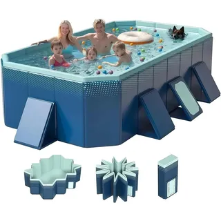 SHUMIAO 4m Faltbarer Rechteckiger Pool, Robuster Verbundplatten-Pool, Rutschfestes Tragbares PVC-Kinderbecken, ideal für sommerliche Wasserpartys im Garten, für Haustiere und die ganze Familie 11.8ft