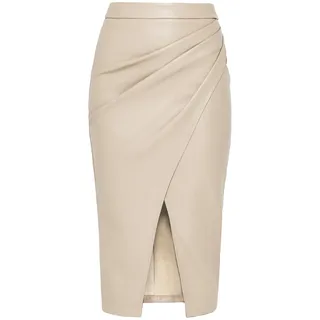 MAOAEAD Lange Lederröcke für Damen, hohe Taille, plissierter Schlitz, Kunstleder, Midirock, elegant, schwarz, Herbst, figurbetonter Bleistiftrock - L