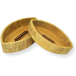 40YARDS American Football Bambus Snackschalen | 2 Stück | Schüssel aus Holz | 2 Football Schalen / Teller aus Bambus für Nüsse, Gummibärchen, Kekse & Snacks | American Football Deko und Geschenk für Fans
