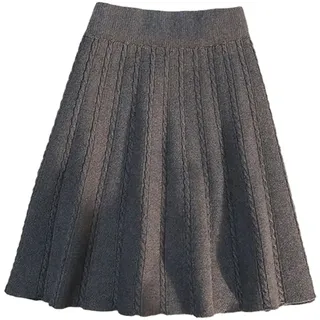 OLEETS Strickrock Für Damen - Herbst Winter Kurze A-Linie Stricken Rock Frauen Casual Elastische Hohe Taille Koreanischen Stil Einfache Falten Mini Röcke Warme Party Streetwear