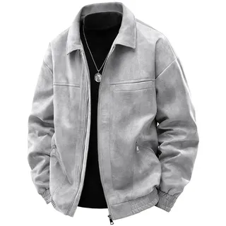 FRSGFCV Herren Frühjahr/Herbst Dünne Jacken Atmungsaktiver gefütterter Mantel Dünner Stehkragen Blouson Oberbekleidung Oversized Freizeitjacke Winddichte Bequeme Oberbekleidung (Size:L,Color:Grau)