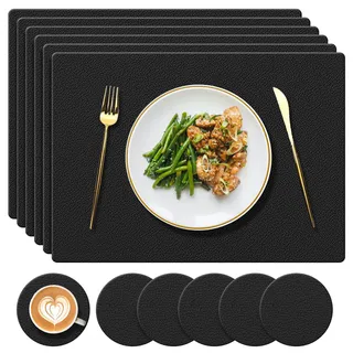 Silikon-Platzsets und Untersetzer, Geprägtem Design, 6er-Set, Schwarz | Hitzebeständig bis 230°C, rutschfest & wasserdicht, Tischsets für Restaurant, Küche, Garten-Essplatz im Freien, 40 x 30 cm