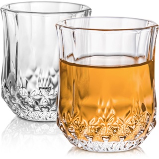 Praknu Schnapsglas 6 Schnapsgläser Kristall 4cl Curvy Whiskygläser Set, Kristallglas, Spülmaschinenfest - Standfest dank dickem Boden - Vintage Design weiß