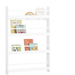 SoBuy Bücherregal Kinder Wandregal für Kinderzimmer Kinder Bücherregal Wand mit 4 Ablagen Montessori Kinderregal Schmal Regal Kinderzimmer Möbel Wand Regal weiß 80x118x12cm KMB08-II-W