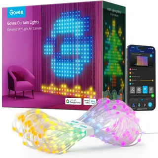 Govee Curtain Lights, 520 RGBIC LEDs Lichterkette, DIY Lichtmuster, Smart LED Vorhang 86+ Modi, IP65 Wasserfest, kompatibel mit Alexa für Zimmer, Party Deko (1,5×2m)
