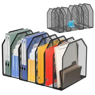 Schreibtisch Organizer Aktenhalter Stehsammler mit 7 Vertikalen Fächern Schreibtisch Netz Ablagefächer Organizer Metall Mesh Büro Organizers Abnehmbar Magazin Aktenhalter für Büro Bedarf Schwarz