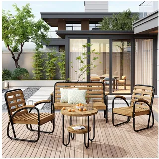 REDOM Gartenlounge-Set Gartenmöbel, Sitzgruppe, (4-tlg, 1 Sofa, 2 Sessel und 1 Tisch), aus Akazienholz, für 4 Personen schwarz