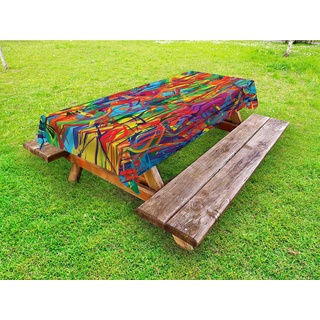 Abakuhaus Tischdecke dekorative waschbare Picknick-Tischdecke, Modern Regenbogen-Muster Circled bunt 145 cm x 305 cm