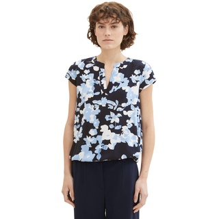 TOM TAILOR Damen Kurzarm-Bluse mit Muster , blue cut floral design, 44
