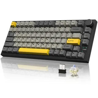 AJAZZ Ajazz AK820 Pro Gasket Mechanische Tastatur mit Kabel/kabellos Gaming-Tastatur (TFT Bildschirm, beleuchtet RGB, Schalldümpfende Foam für Win/Mac/PC) gelb|grau