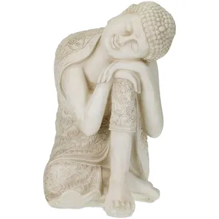 Relaxdays Buddha Figur, ruhender Gartenbuddha, HBT 61 x 40,5 x 38 cm, wetterfest, frostsicher, Dekobuddha, cremeweiß