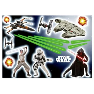 Komar Wandtattoo Star Wars EP7 - Größe 50 x 70 cm (17 St), selbstklebend, Wandsticker, Kinderzimmer bunt|grau|schwarz