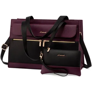 LOVEVOOK Laptoptasche Damen 15,6 Zoll, Elegant Handtasche Arbeitstasche Groß Shopper Business Tasche Aktentasche Lehrertasche, PU Leder Tote Bag Schultasche Notebooktasche für Büro Uni, Violett