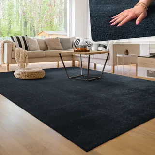 Teppich PACO HOME "Cadiz 630" Teppiche Gr. B/L: 200 cm x 200 cm, 14 mm, 1 St., blau (navy) Esszimmerteppiche Uni-Farben, besonders weich, waschbar, auch als Läufer erhältlich