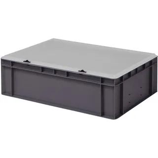 1a-TopStore Design Eurobox Stapelbox Lagerbehälter Kunststoffbox in 5 Farben und 16 Größen mit transparentem Deckel (matt) (grau, 60x40x18 cm)