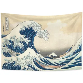 YONGFOTO Japanischer Ukiyo-e Wandteppich Berg Fuji 36 Ansichten Zimmer Wandbehang die große Welle vor Kanagawa Japan Wandkunst Traditionelle Malerei Hokusai Tapisserie 150x100cm