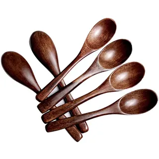 MEIYAHOME Brauner Holzlöffel, 15 cm, natürliches Nanmu, kleine Suppenlöffel, Servierlöffel, Holz-Teelöffel für Kaffee, Tee, Honig, Dessert, Kochen, Mischen für den täglichen Gebrauch, Küchenhelfer aus