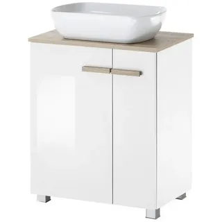 furn.design Waschbeckenunterschrank 60 x 82 x 40 cm Weiß Hochglanz/Eiche