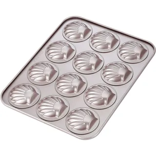 CHEFMADE Madeleine Mold Kuchenform, Antihaft-Jakobsmuschel Madeline Backform mit 12 Kavitäten zum Backen im Ofen(Champagnergold)