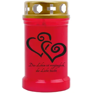 HS Candle Grablicht (Rot) Grabkerze ca. 40h Brenndauer - Motiv: Herz, in vielen Varianten