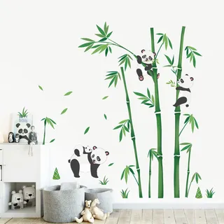 wondever Wandtattoo Panda Wandsticker Pandabär und Bambus | Abziehen und Aufkleben, Abziehbar, Wandaufkleber Selbstklebend für Kinderzimmer Babyzimmer Schlafzimmer Wanddeko