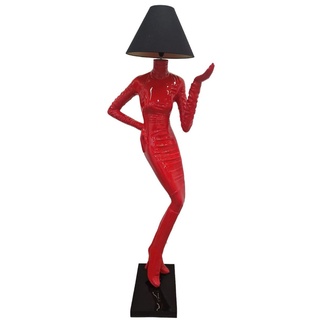 Casa Padrino Luxus Stehleuchte Dame Rot / Schwarz H. 187 cm - Designer Stehlampe mit Lampenschirm - Luxus Stehleuchten - Luxus Leuchten - Luxus Interior