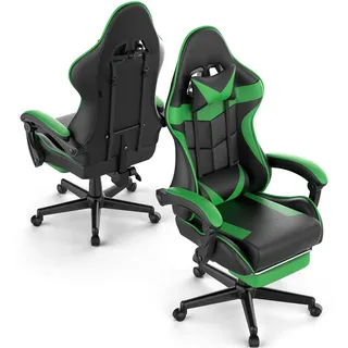 Huracan Gaming-Stuhl Ergonomisch, Gaming Chair mit Massagefunktion, Atmungsaktiv PU-Leder, pc Gamer Stuhl Verstellbare Rückenlehne, Armlehnen & Fußstütze, Kopf- und Lendenstütze, 360° drehbar, Grün