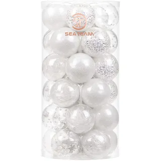 Sea Team 30er-Pack 50mm durchsichtige Weihnachtskugeln Weiß | Bruchsicherer Kunststoff, befüllbar mit Dekorationen, Durchmesser 1,97 Zoll für Weihnachtsbaumschmuck