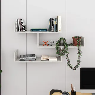 HOCUS PICUS | Wandregal mit 3 Ebenen | Modernes Holz-Bücherregal für Wohnzimmer, Schlafzimmer, Büro | 120x23x66 cm Gold Marmor Effekt