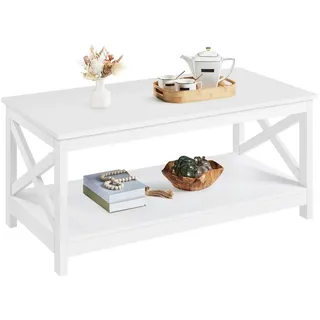Yaheetech Kaffeetisch Couchtisch, X-förmige Rahmen, viel Stauraum, 100 cm L × 50 cm B × 45 cm H Weiß - Weiß