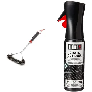 Weber Three-Sided Grill Brush Dreiseitige Grillbürste, 46 cm, Schwarz/Silber, 6278 & 17875 Grillrost-Reiniger, 300 ml, Nebelspray, löst Fett- und Speisereste, schwarz